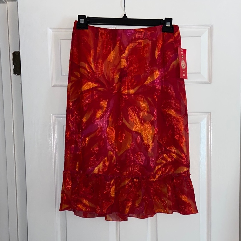Vibrant Red Floral Midi Skirt